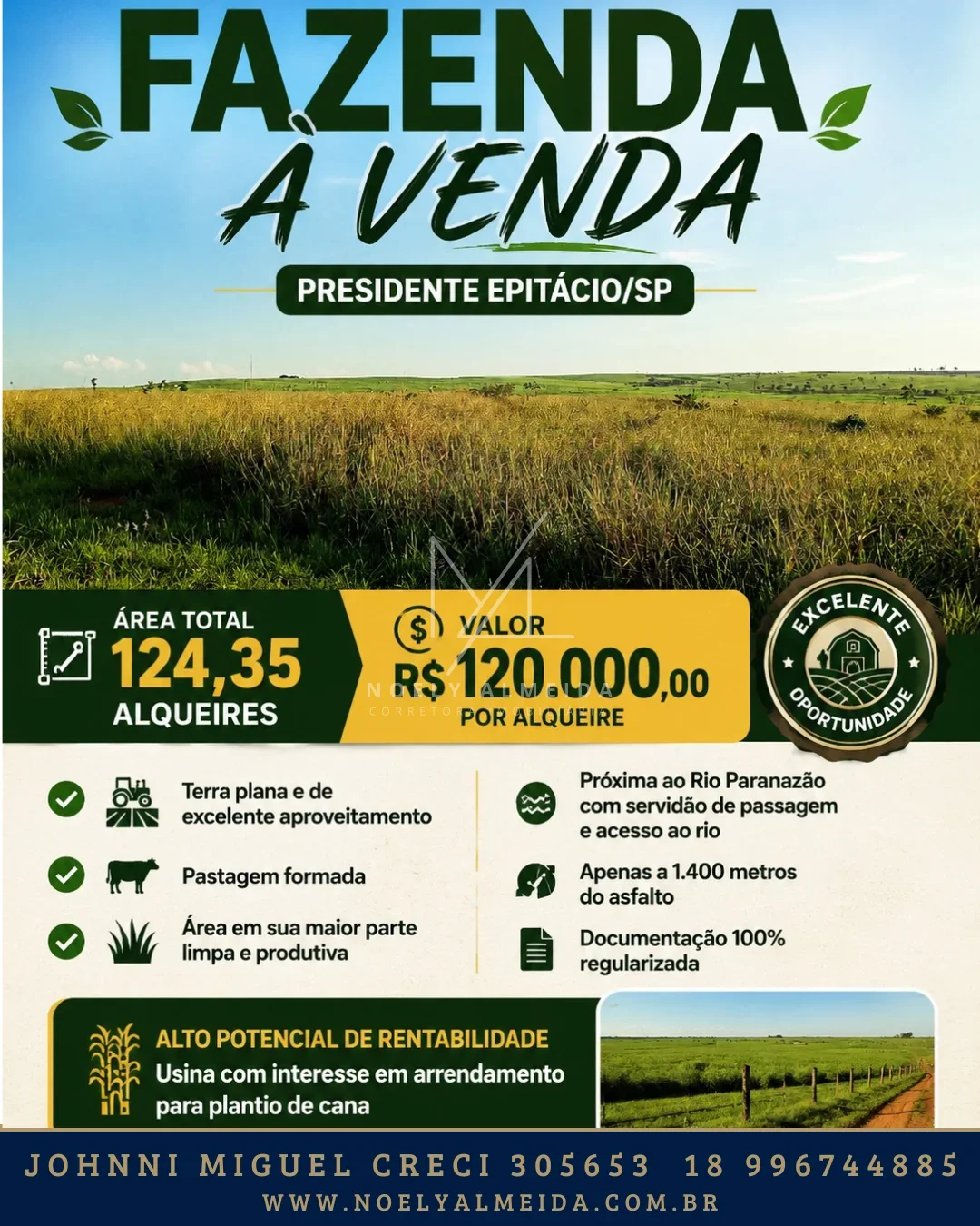 Fazenda a venda a 59 km de Presidente Epitácio